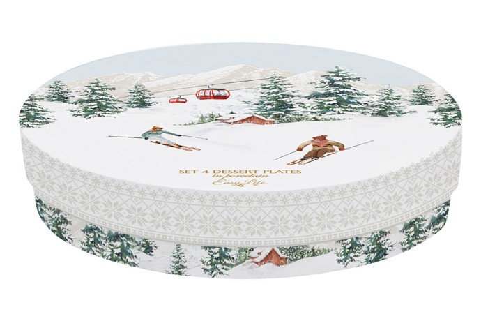 Тарелка десертная, 19 см, 4 шт, фарфор P, белая, Лыжники в горах, Chalet, Easy Life
