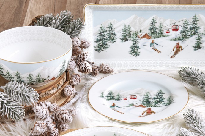 Тарелка десертная, 19 см, 4 шт, фарфор P, белая, Лыжники в горах, Chalet, Easy Life