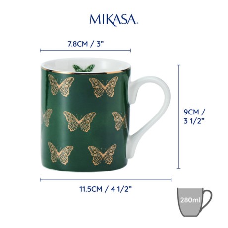 Кружка фарфоровая Butterflies Mikasa GREEN, 280 мл. Kitchen Craft