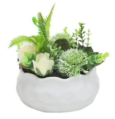 Декоративные цветы "Гортензия зеленая и розы" 23х20х22 см.