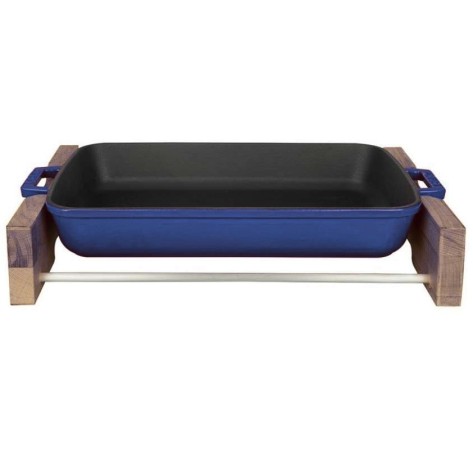 Прямоугольное блюдо 22х30 см. и деревянная подставка для сервировки синего цвета Lava