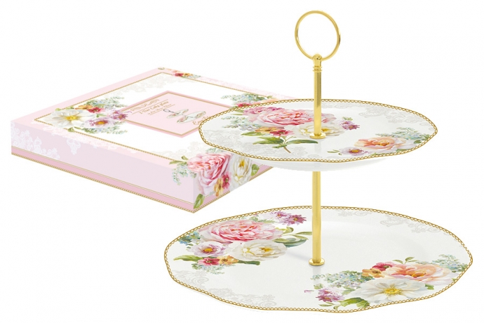 Ваза для фруктов двухъярусная Цветочная романтика R2S, 29x17 см.