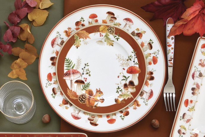 Тарелка десертная, 19 см, 4 шт, фарфор P, белая, Микс, Белка и грибы, Autumn Breeze, Easy Life