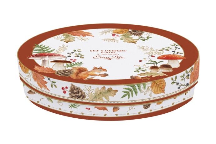 Тарелка десертная, 19 см, 4 шт, фарфор P, белая, Микс, Белка и грибы, Autumn Breeze, Easy Life