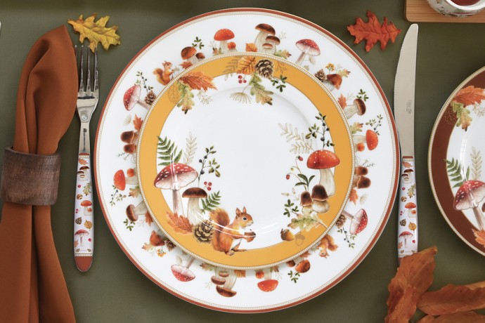 Тарелка десертная, 19 см, 4 шт, фарфор P, белая, Микс, Белка и грибы, Autumn Breeze, Easy Life