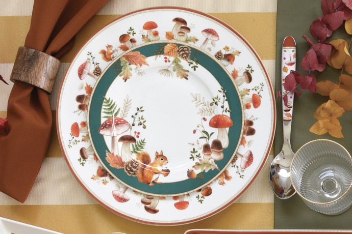 Тарелка десертная, 19 см, 4 шт, фарфор P, белая, Микс, Белка и грибы, Autumn Breeze, Easy Life