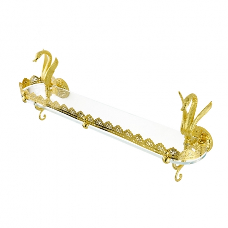 Полка с галереей Лебеди Luxor, 70 см. стекло/золото