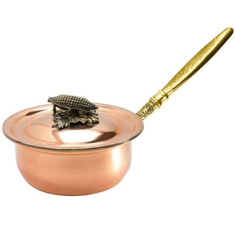 Сотейник медный с луж. с крышкой "Кукуруза" с резной ручкой