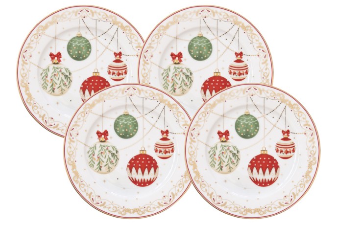 Тарелка десертная, 19 см, 4 шт, фарфор P, белая, Новогодние шары, Christmas Eve, Easy Life