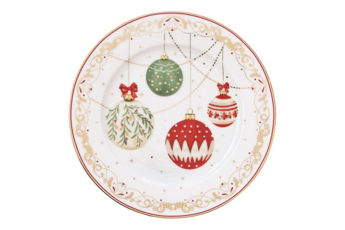 Тарелка десертная, 19 см, 4 шт, фарфор P, белая, Новогодние шары, Christmas Eve, Easy Life