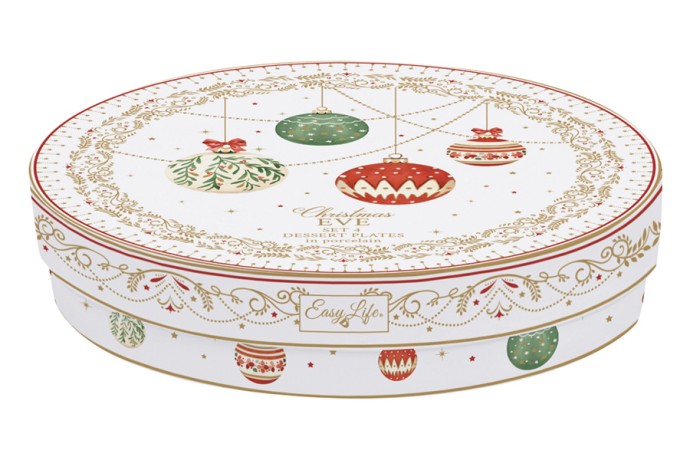 Тарелка десертная, 19 см, 4 шт, фарфор P, белая, Новогодние шары, Christmas Eve, Easy Life