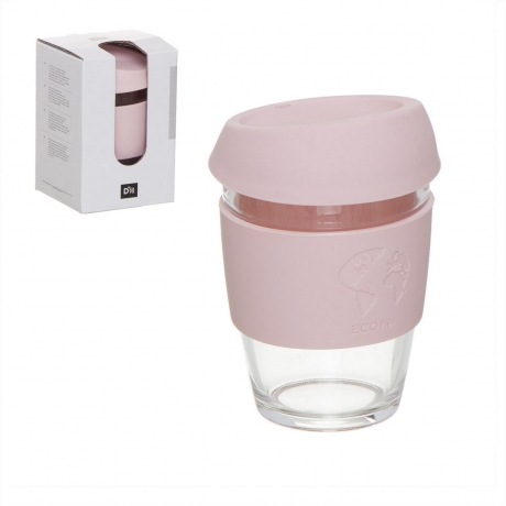 Стакан для кофе с силиконовой крышкой Eco Life 330 мл. розовый, D'casa