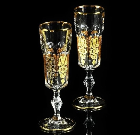Бокалы для шампанского GLORIA, набор 2 шт. хрусталь/декор, золото 24К