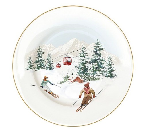 Тарелка десертная, 19 см, фарфор P, белая, Лыжники в горах, Chalet, Easy Life
