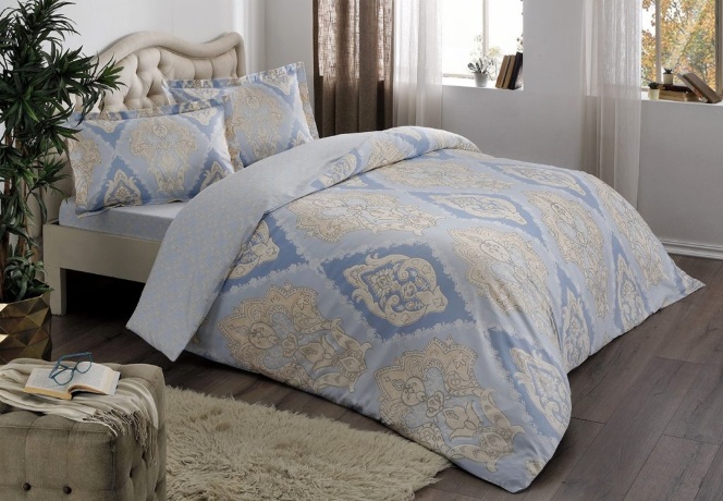 Комплект постельного белья TAC/Satin Vales, семейный, голубой