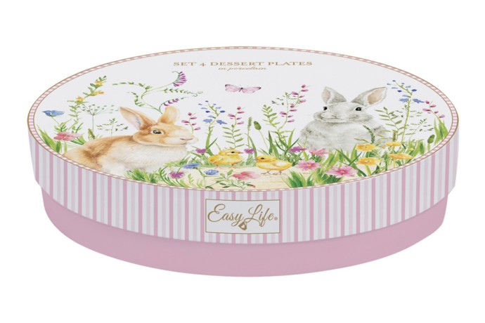 Тарелка десертная, 4 шт, 19 см, фарфор P, Микс, Кролики и цыплята, Happy Easter, Easy Life