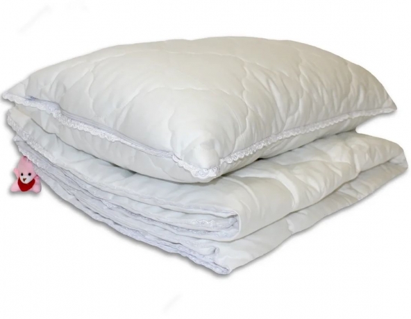 Подушка регулируемая для детей, с бамбуком в хлопковом чехле, декор кружевом, стеганая "Бамбуковый медвежонок", 40х60 см. Natures