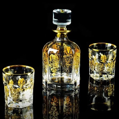 Комплект для виски GLORIA: графин + 2 стакана, хрусталь/декор, золото 24К