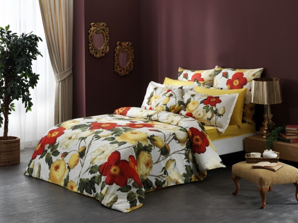 Комплект постельного белья TAC SATIN DIGITAL /2 сп. VINTAGE, красный