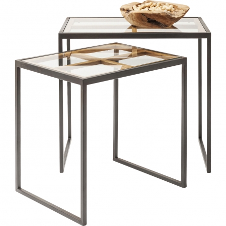 Столик приставной Beam, коллекция "Луч", количество предметов 2 60*60*40, Сталь, Ель, Стекло, Мультиколор