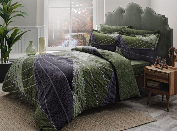 Комплект постельного белья TAC/Satin delux Borneo, 2 сп. зеленый