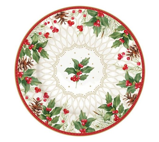 Тарелка закусочная, 19 см, фарфор P, белая, с красным кантом, Ягоды и листья, Christmas Berries, Easy Life