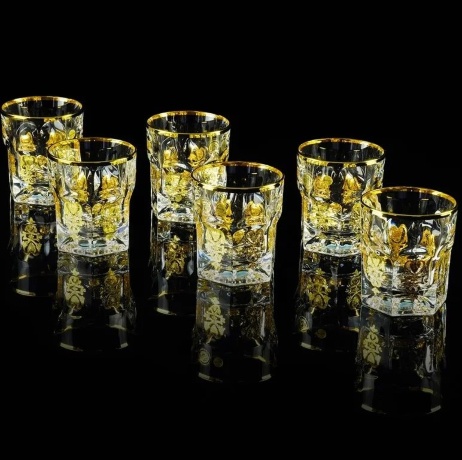 Стаканы 300 мл. GLORIA, набор 6 шт, хрусталь/декор, золото 24К