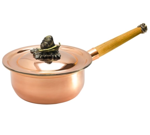 Сотейник медный с луж. с крышкой "Чеснок" с деревянной ручкой "Овощи"