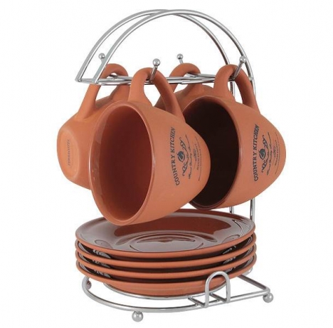 Набор: 4 чашки + 4 блюдца на металлической подставке Умбра, 0,2 л, Terracotta