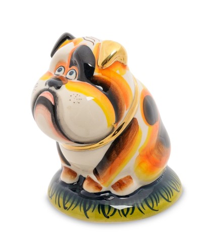 ГЛ- 448 Копилка "Собака Тузик" золото (Гжельский фарфор)