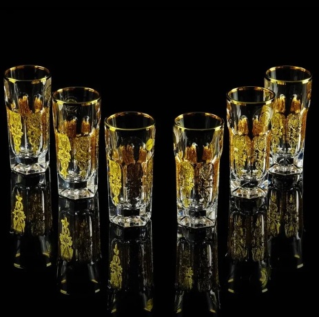 Стопки GLORIA, набор 6 шт, хрусталь/декор, золото 24К