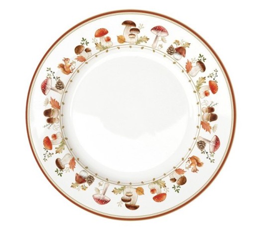 Тарелка обеденная, 26,5 см, фарфор P, белая, Грибы и листья, Autumn Breeze, Easy Life