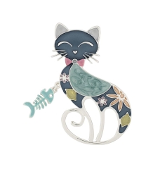 Брошь Кошка с рыбкой XZ0864.22 BL/S Shadore