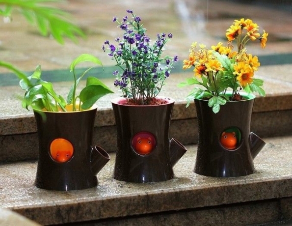 Горшок самополивающийся Log&Squirrel коричневый/розовый