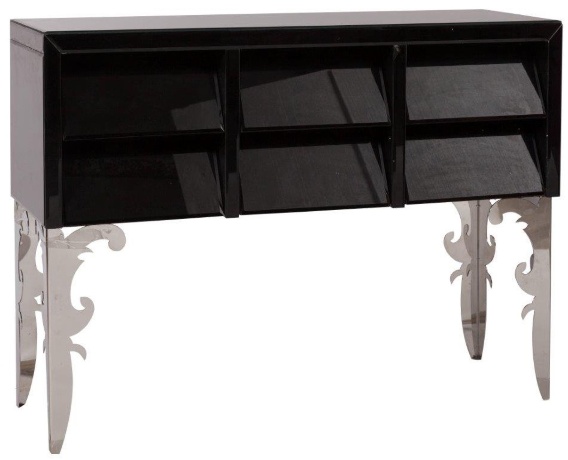 Консоль черная с резными зеркальными ножками Fantome