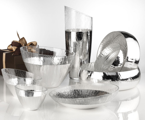 Блюдо Craquele серебряный, 13x13x12 см. Argenesi