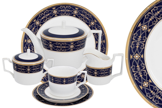 Чайный сервиз Офелия (кобальт), 12 персон, 40 предметов Emily