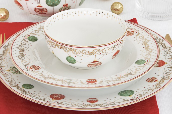 Тарелка обеденная, 26,5 см, фарфор P, белая, Новогодние шары, Christmas Eve, Easy Life