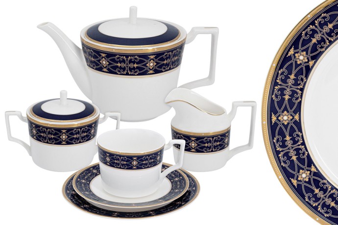 Чайный сервиз Офелия (кобальт), 6 персон, 21 предмет Emily