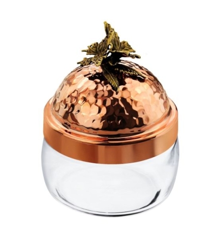 Банка под сыпучие продукты, 420 мл. "Бабочки" с медной кованой крышкой