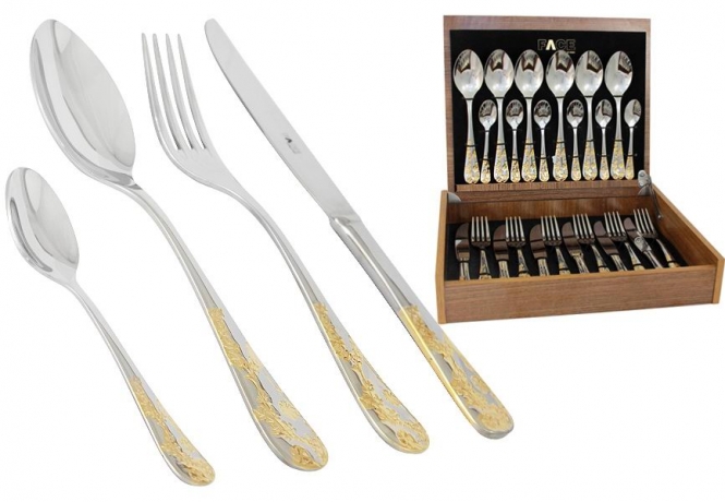 Набор столовых приборов 24 предмета на 6 персон Ankara в деревянной коробке, Face