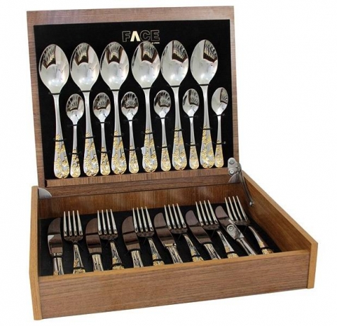 Набор столовых приборов 24 предмета на 6 персон Ankara в деревянной коробке, Face