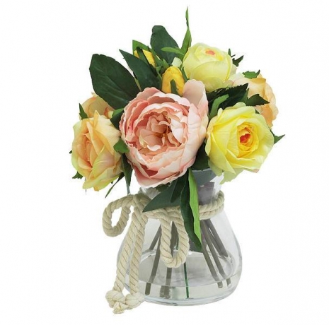 Декоративные цветы "Розы жёлтые и розовые" в вазе, 22х22х26 см. Dream Garden