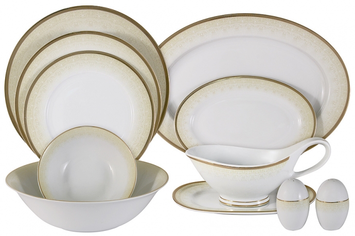 Обеденный сервиз на 12 персон "Вуаль кремовая" 50 предметов Midori