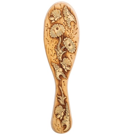 BST-327/3 Массажная расческа деревянная "Бабочки" (береста)