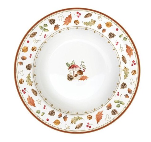 Тарелка суповая, 21,5 см, фарфор P, белая, Грибы и листья, Autumn Breeze, Easy Life