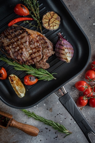 Cковорода индукционная гриль со съемной ручкой, 28 x 28 см. Gastrolux