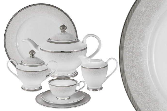 Чайный сервиз на 12 персон "Вуаль белая" 42 предмета Midori