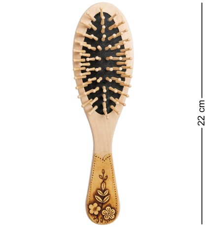 BST-327/4 Массажная расческа деревянная "Полевые цветы" (береста)