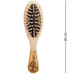 BST-327/4 Массажная расческа деревянная "Полевые цветы" (береста)
